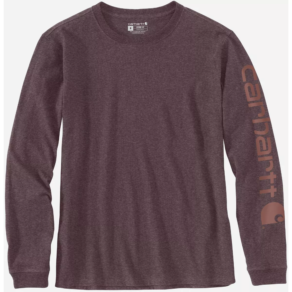 Carhartt Women's Small Regular Blackberry Heather Heavyweight Long Sleeve Logo Sleeve Graphic T-Shirt, Loose Fit