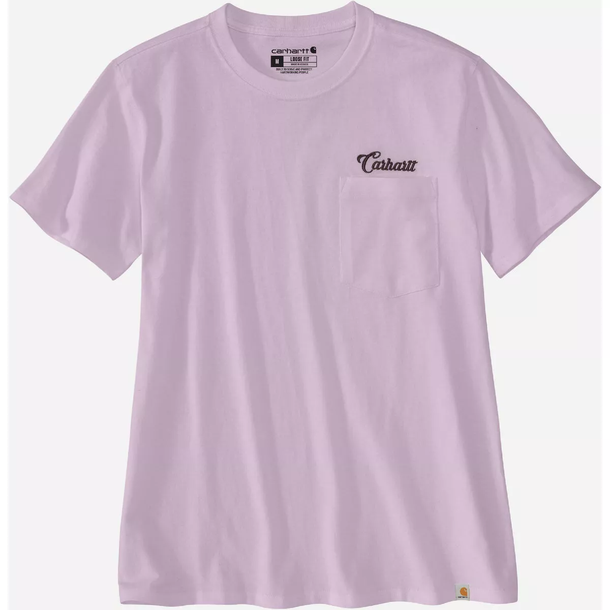 Carhartt Women's Large Regular Amethyst Fog Short Sleeve Heavyweight Pocket Script Graphic Pocket T-Shirt, Loose Fit