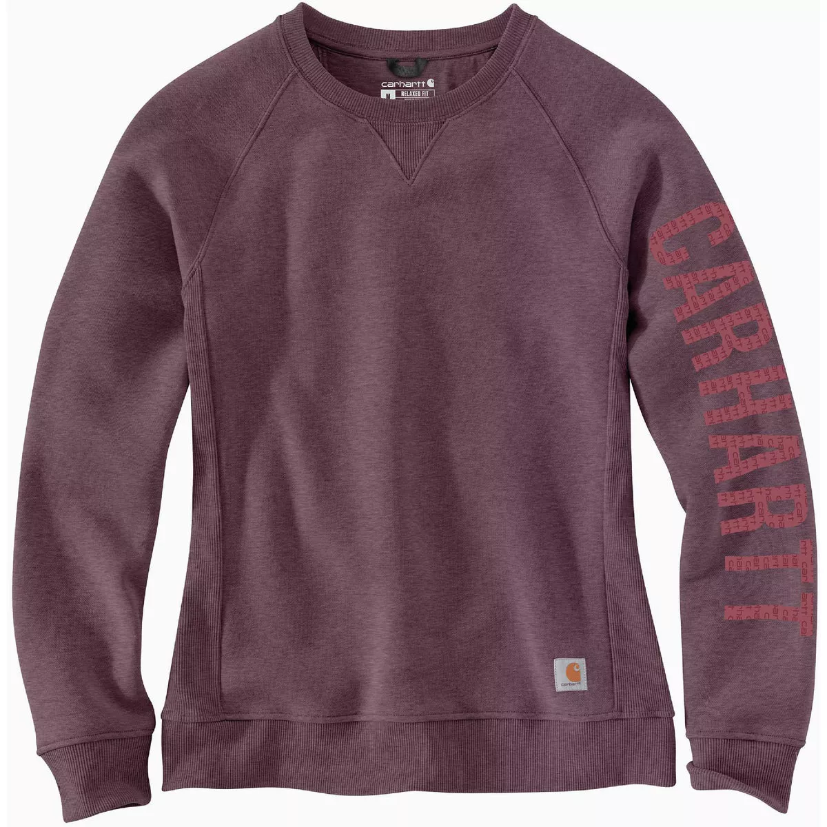 Carhartt Women's 2X Regular Black Midweight Block Logo Sleeve Graphic Crewneck Sweatshirt, Relaxed Fit