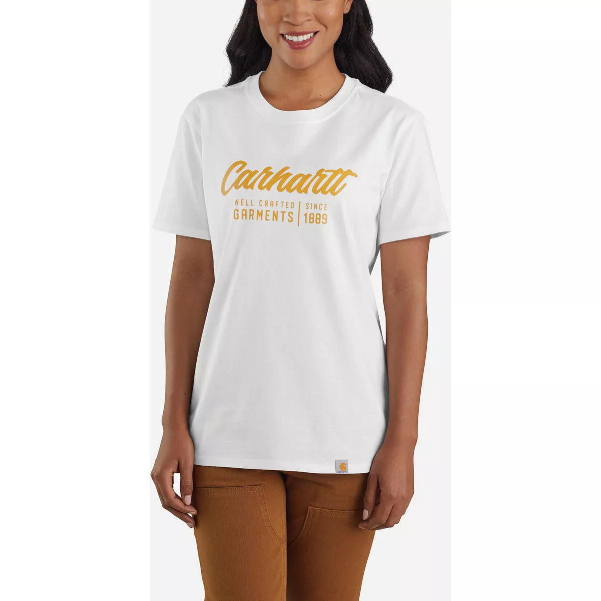 Carhartt Women's Small Regular White Short Sleeve Heavyweight Crafted Graphic T-Shirt, Loose Fit