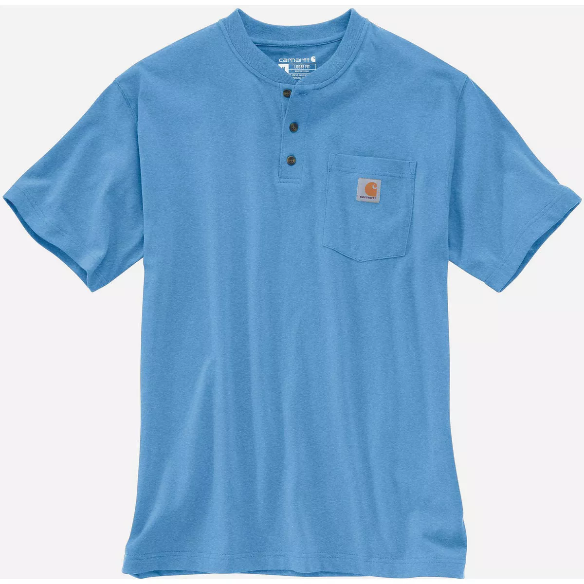 Carhartt Men's Small Regular Blue Lagoon Heather Heavyweight Short Sleeve Pocket Henley, Loose Fit