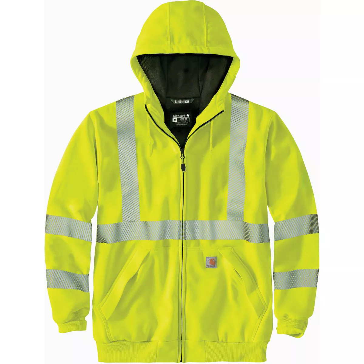 Carhartt Men's Class 3 Large Regular Brite Lime High-Visibility Midweight Hooded Thermal Lined Full Zip Safety Sweatshirt, Loose Fit