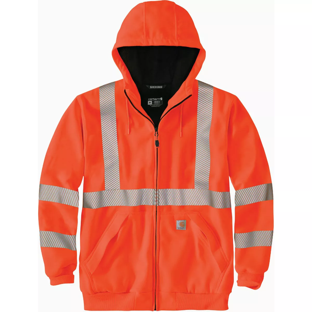 Carhartt Men's Class 3 Large Tall Brite Orange High-Visibility Midweight Hooded Thermal Lined Full Zip Safety Sweatshirt, Loose Fit