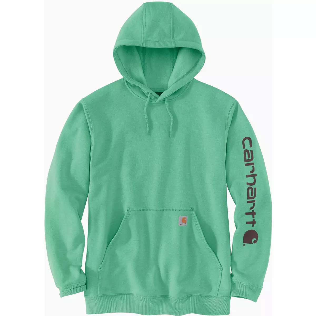 Carhartt Men's Medium Regular Sea Green Space Dye Midweight Logo Sleeve Graphic Pullover Hooded Sweatshirt, Loose Fit