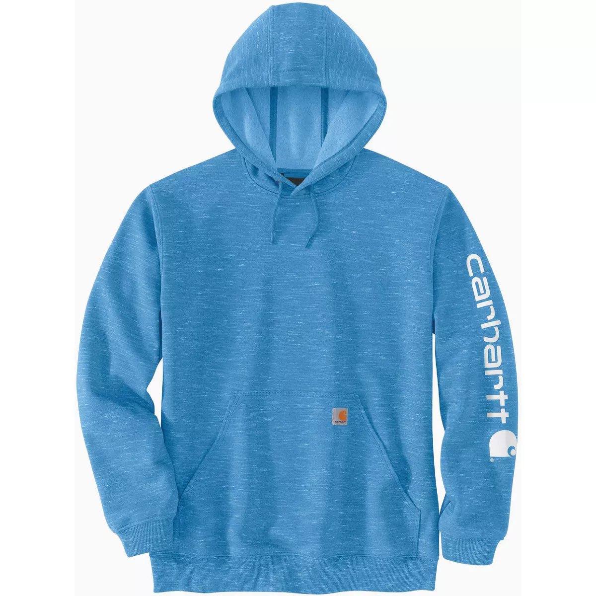 Carhartt Men's Regular Blue Lagoon Space Dye XL Midweight Logo Sleeve Graphic Pullover Hooded Sweatshirt, Loose Fit
