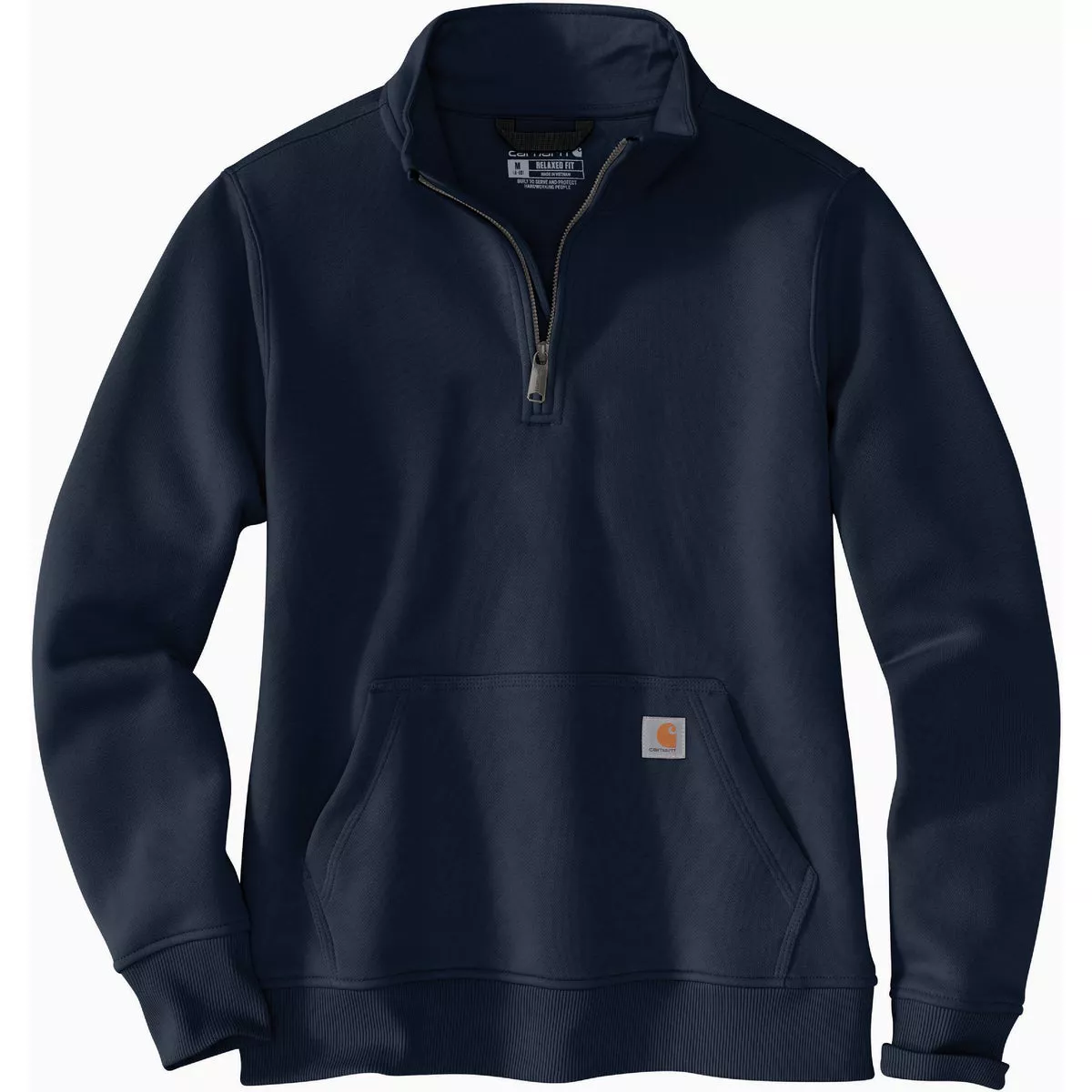 Carhartt Women's Small Regular Navy Midweight Mock Neck Quarter Zip Sweatshirt, Relaxed Fit