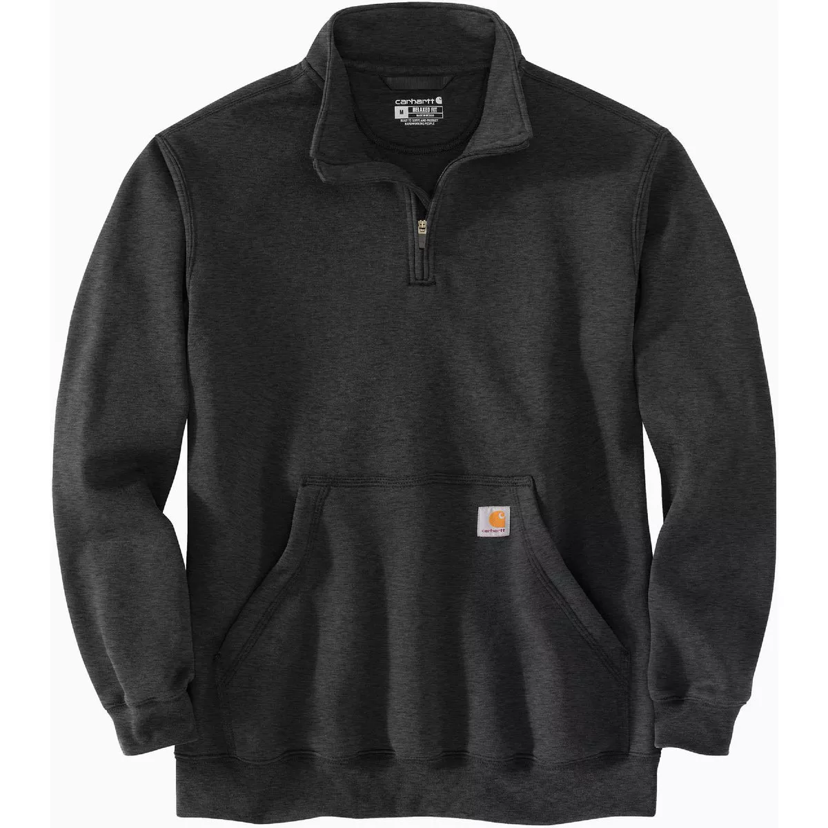 Carhartt Men's Large Tall Carbon Heather Midweight Mock Neck Quarter Zip Sweatshirt, Loose Fit