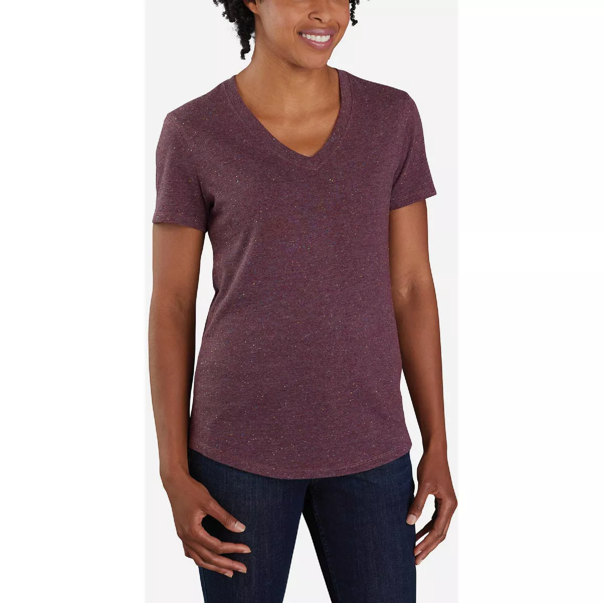 Carhartt Women's Large Regular Blackberry Heather Nep Short Sleeve Midweight V Neck T-Shirt, Relaxed Fit