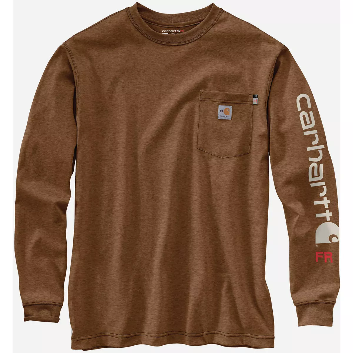 Carhartt Force Men's 2XL Tall Oiled Walnut Heather Midweight Long Sleeve Logo Graphic Flame Resistant T-Shirt, Loose Fit