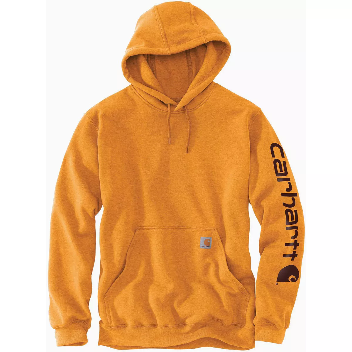 Carhartt Men's 4XL Regular Marigold Heather Midweight Logo Sleeve Graphic Pullover Hooded Sweatshirt, Loose Fit