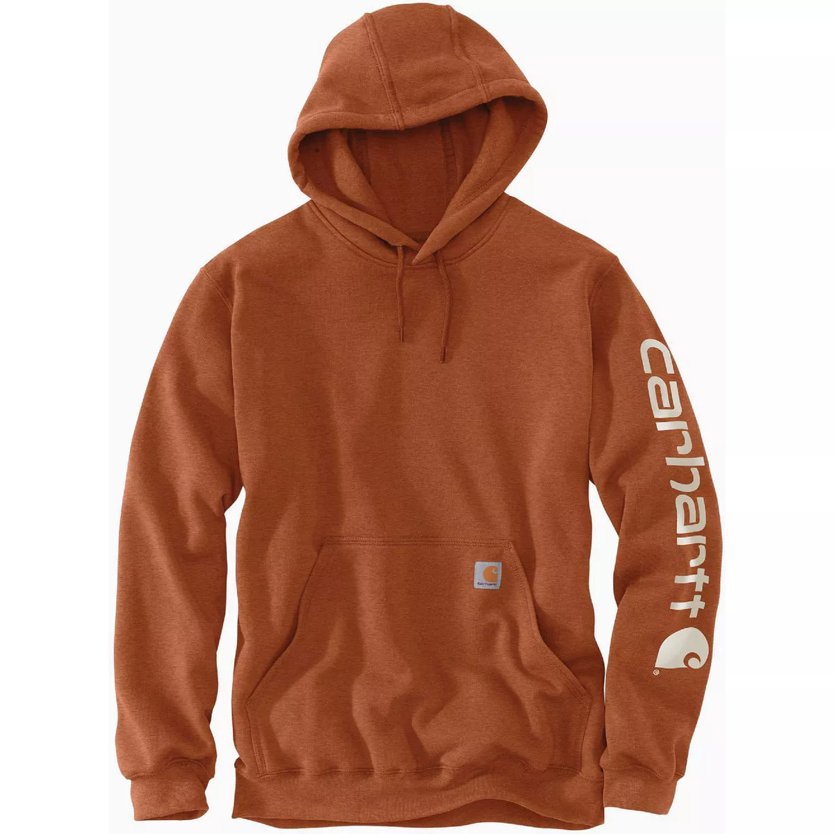 Carhartt Men's XS Regular Burnt Sienna Heather Midweight Logo Sleeve Graphic Pullover Hooded Sweatshirt, Loose Fit