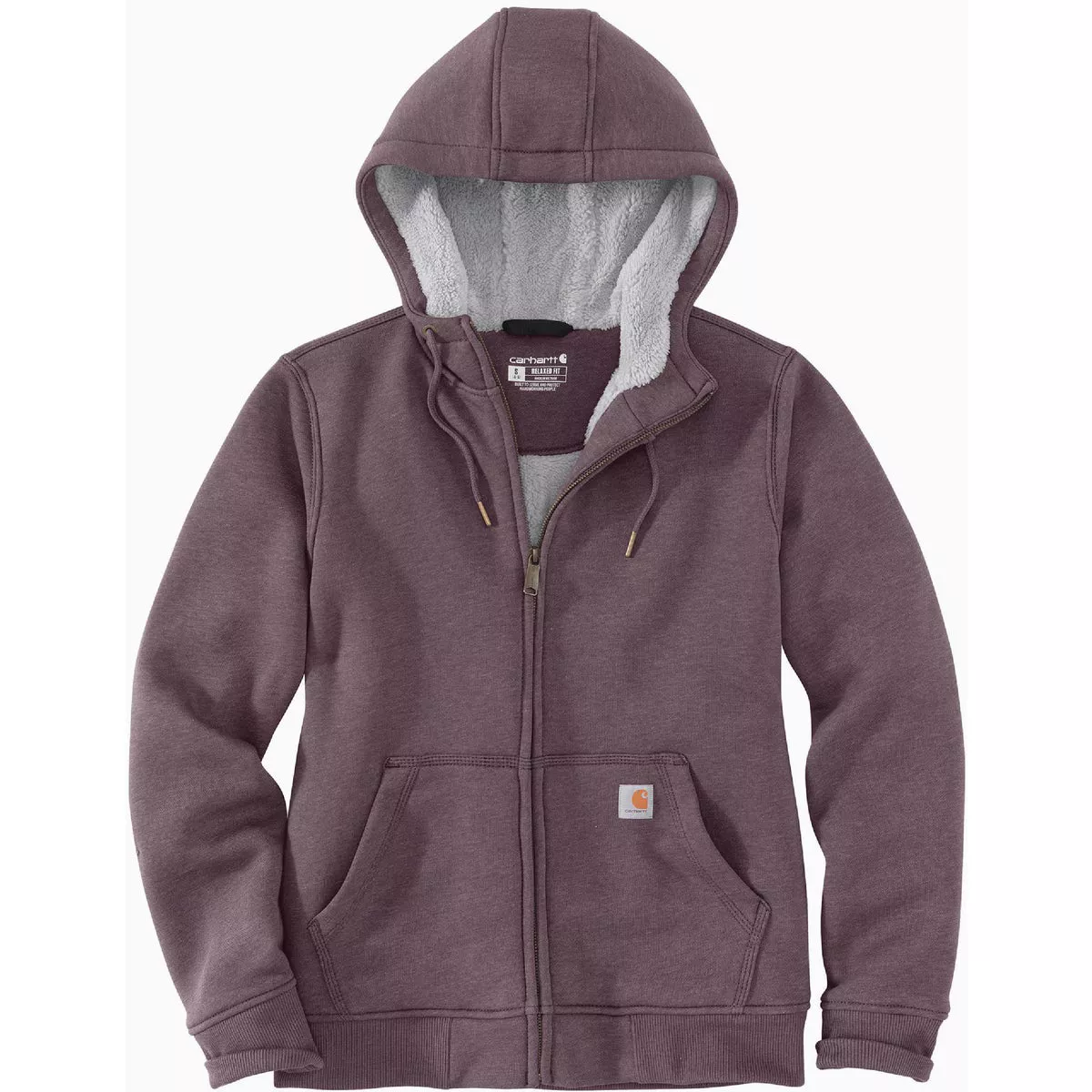 Carhartt Women's XS Regular Blackberry Heather Midweight Sherpa Lined Full Zip Sweatshirt, Relaxed Fit