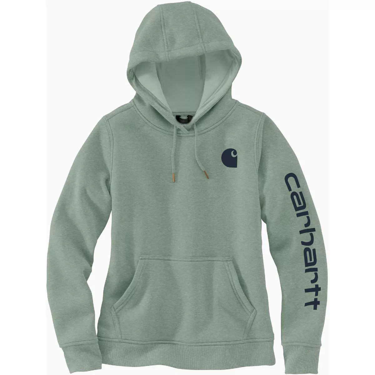 Carhartt Women's Large Regular Jade Heather Midweight Logo Sleeve Graphic Pullover Hooded Sweatshirt, Relaxed Fit