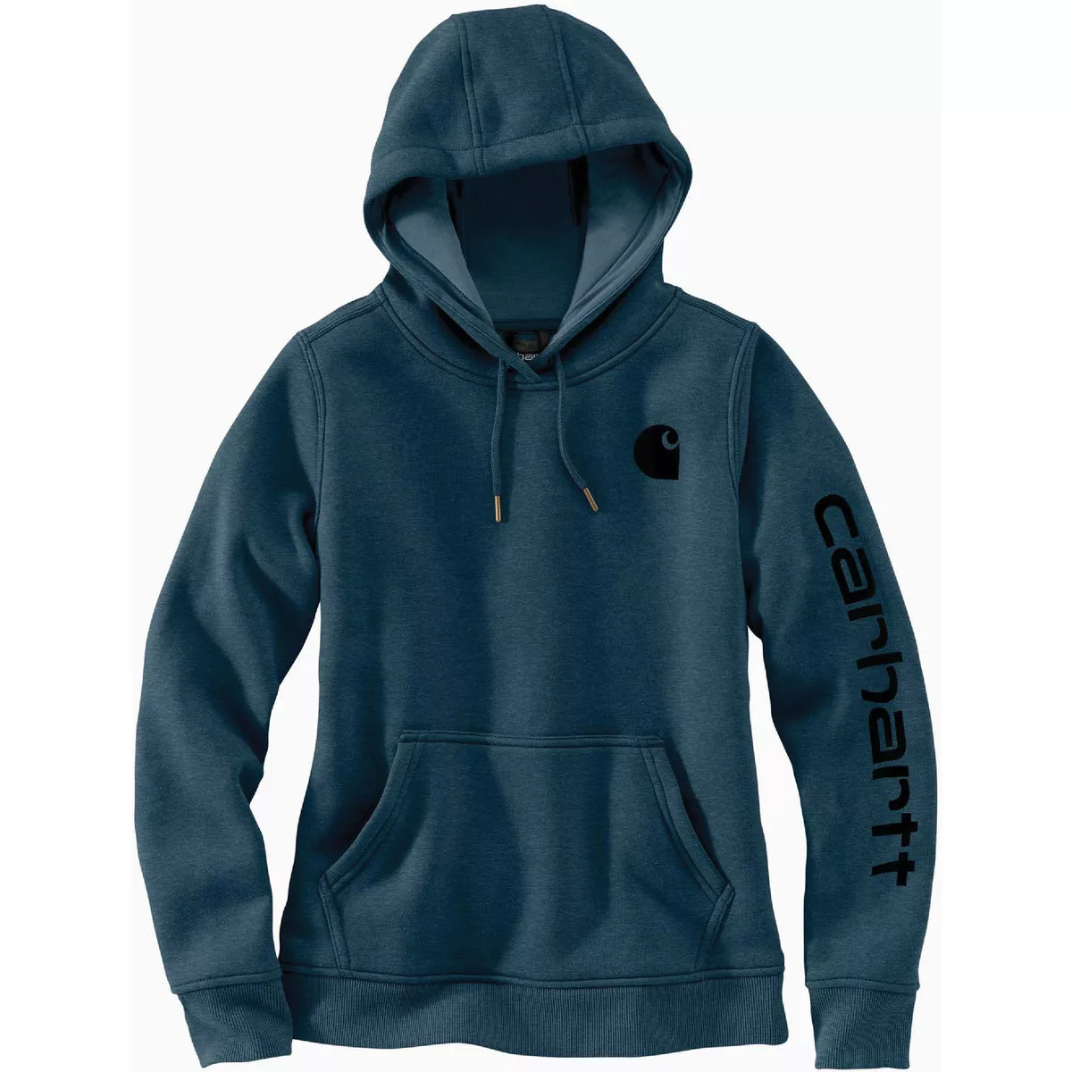Carhartt Women's 2X Regular Night Blue Heather Midweight Logo Sleeve Graphic Pullover Hooded Sweatshirt, Relaxed Fit