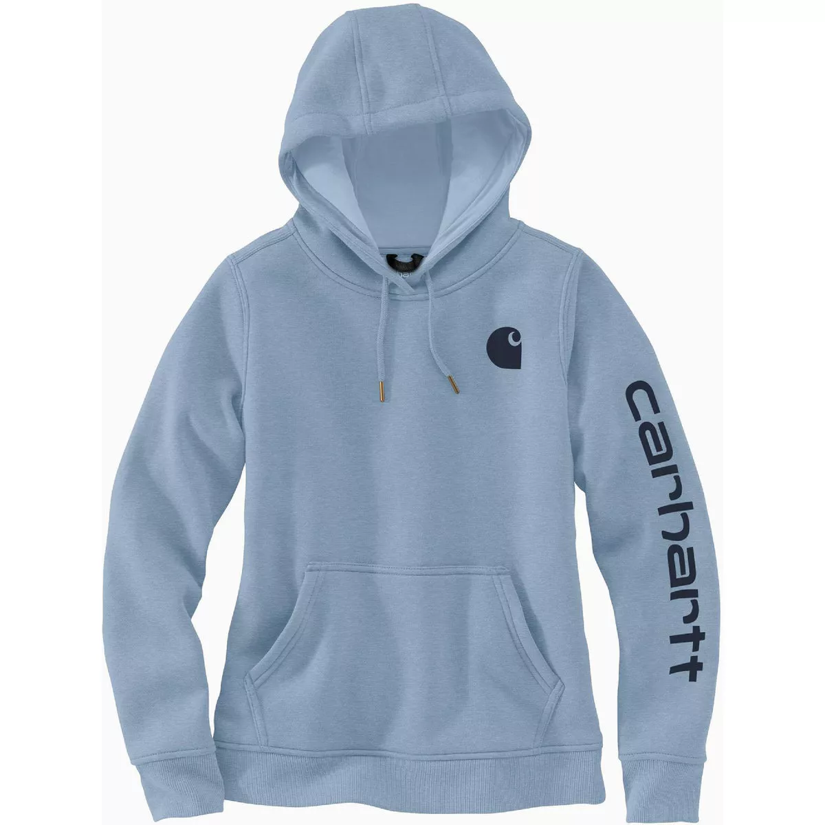 Carhartt Women's 2X Regular Alpine Blue Heather Midweight Logo Sleeve Graphic Pullover Hooded Sweatshirt, Relaxed Fit