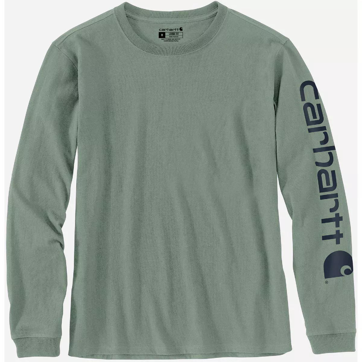 Carhartt Women's 3X Regular Jade Heather Heavyweight Long Sleeve Logo Sleeve Graphic T-Shirt, Loose Fit