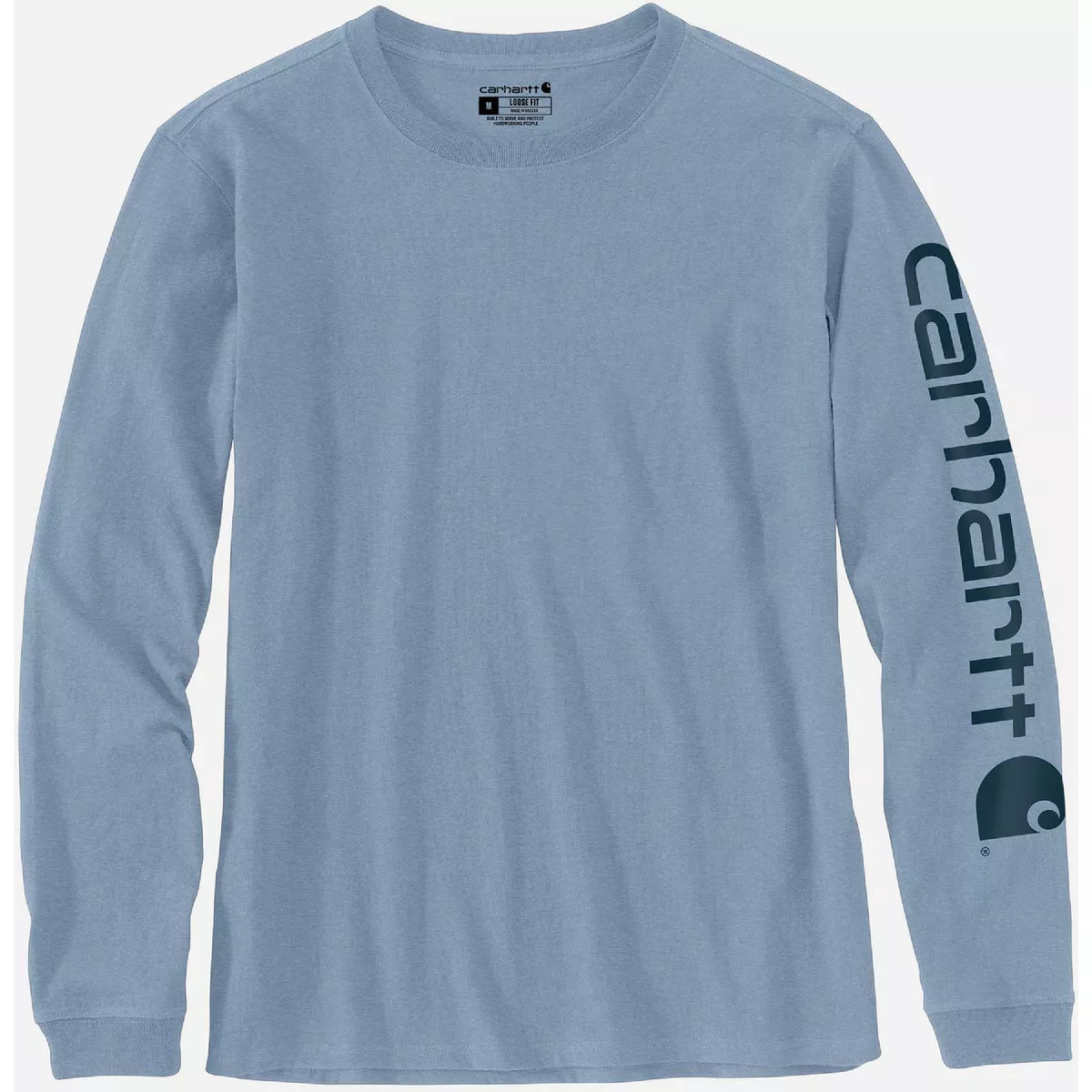Carhartt Women's 3X Regular Alpine Blue Heather Heavyweight Long Sleeve Logo Sleeve Graphic T-Shirt, Loose Fit