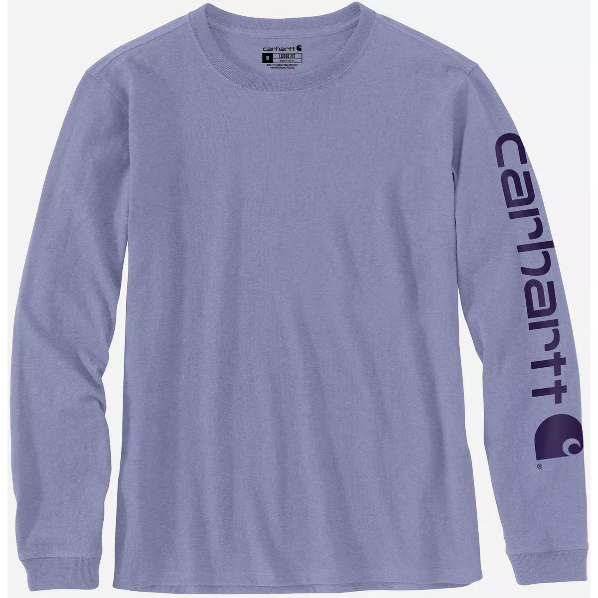 Carhartt Women's 3X Regular Soft Lavender Coral Heavyweight Long Sleeve Logo Sleeve Graphic T-Shirt, Loose Fit
