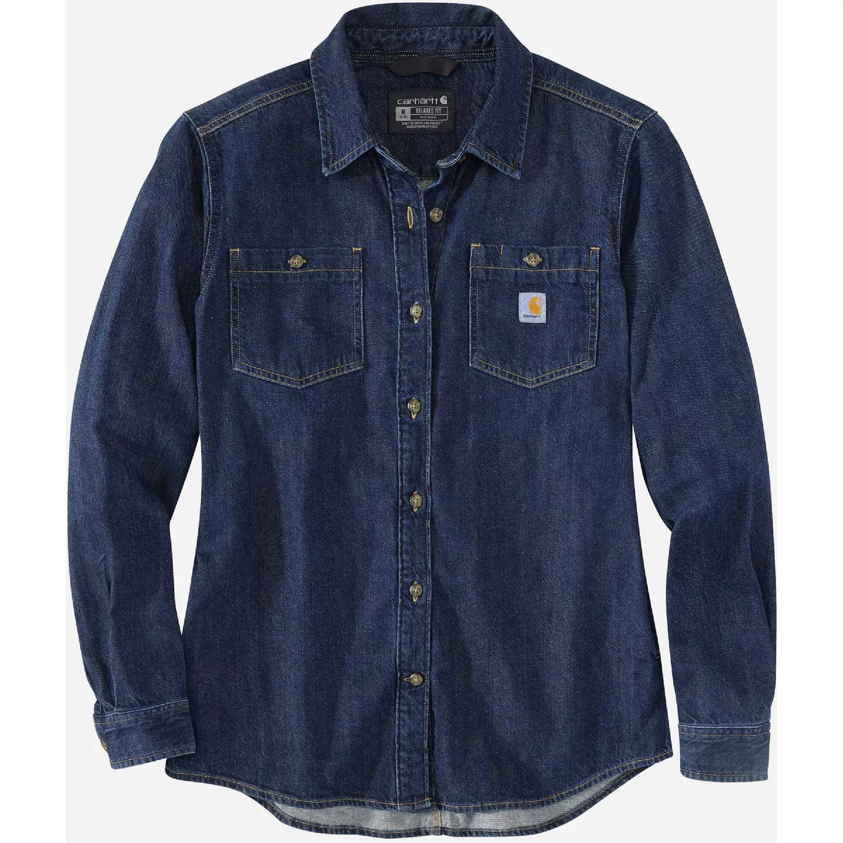 Carhartt Women's Large Regular Zion Long Sleeve Midweight Denim Button Down Shirt, Relaxed Fit