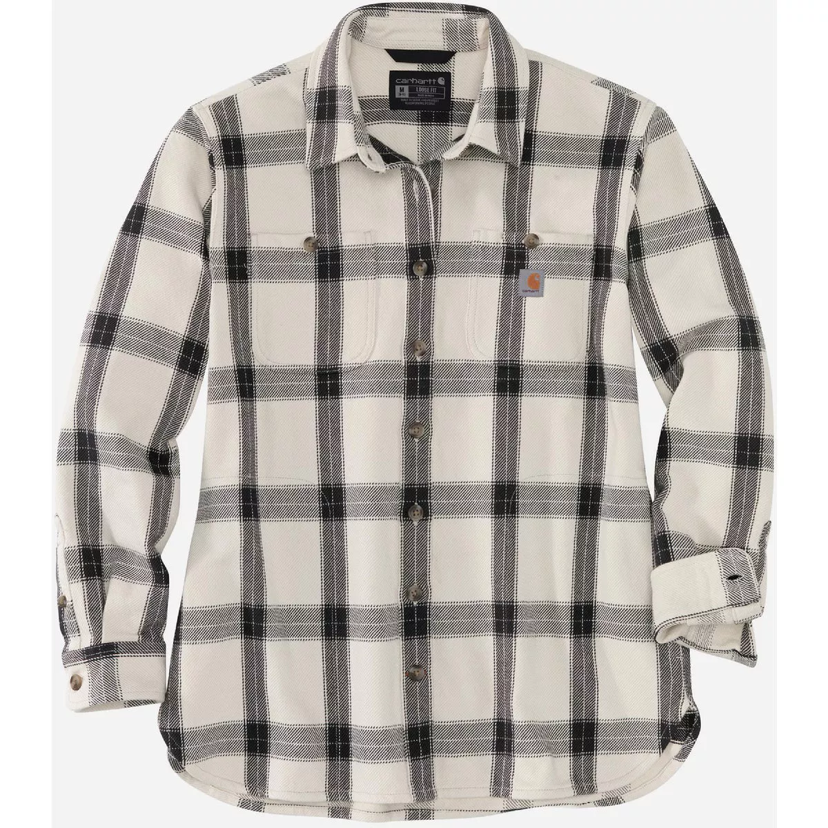 Carhartt Women's Large Regular Malt Long Sleeve Heavyweight Twill Plaid Button Down Shirt, Loose Fit