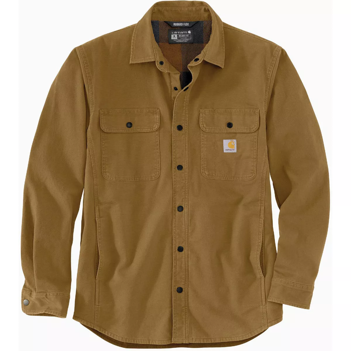 Carhartt Rugged Flex Men's 2XL Regular Oak Brown Canvas Fleece-Lined Shirt Jacket, Relaxed Fit