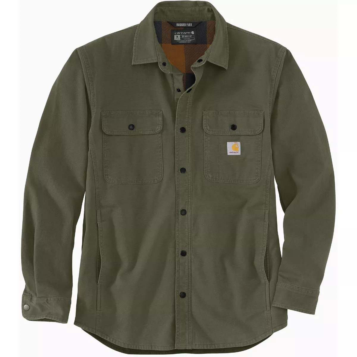 Carhartt Rugged Flex Men's Large Regular Basil Canvas Fleece-Lined Shirt Jacket, Relaxed Fit