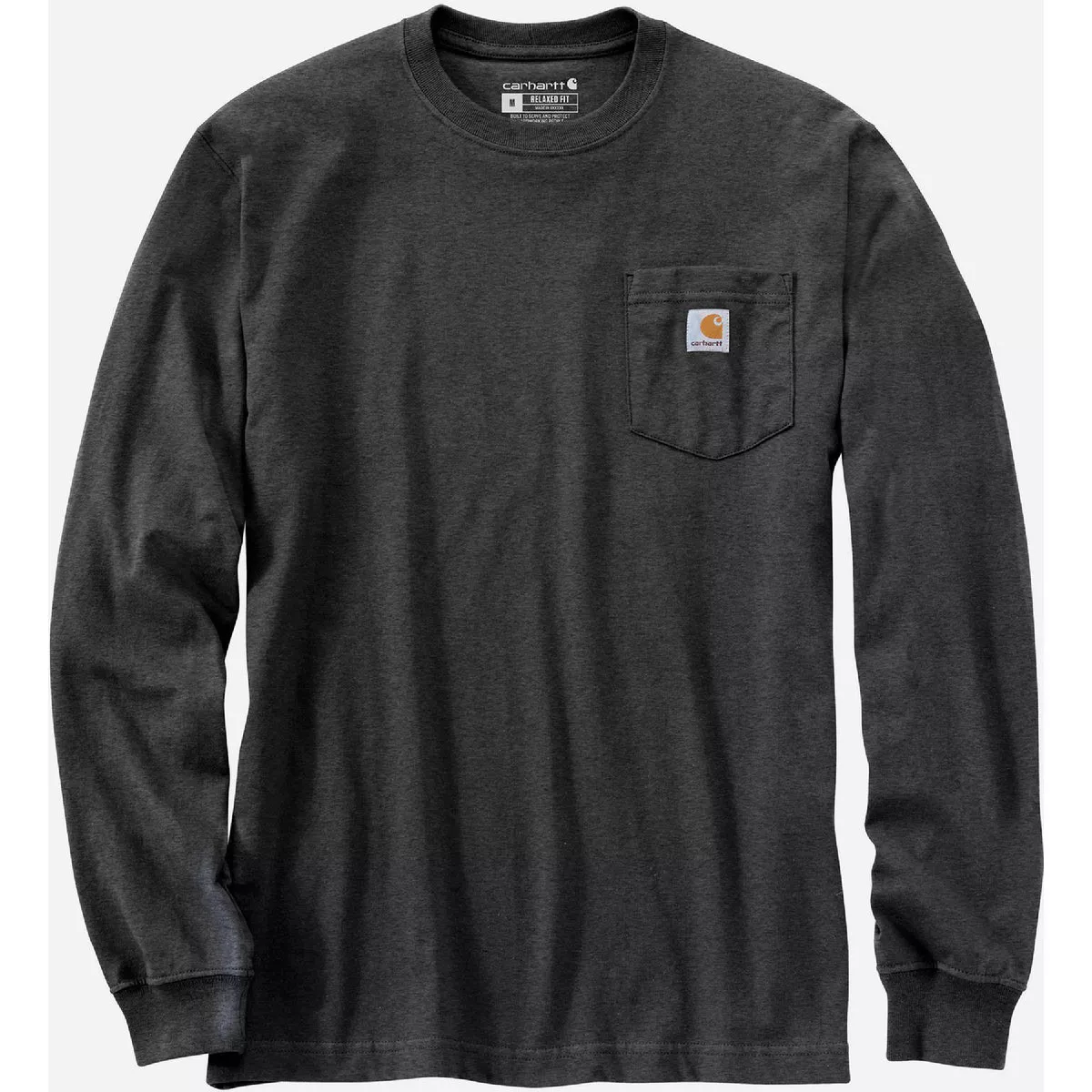 Carhartt Men's Medium Regular Carbon Heather Long Sleeve Heavyweight Pocket Crafted Graphic T-Shirt, Relaxed Fit