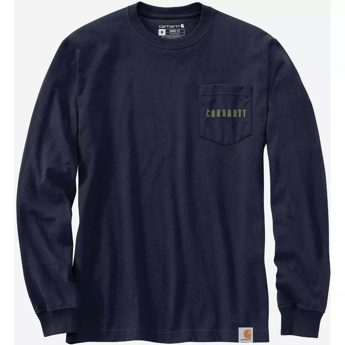 Carhartt Men's 2XL Tall Navy Long Sleeve Heavyweight Pocket Tough Graphic T-Shirt, Loose Fit