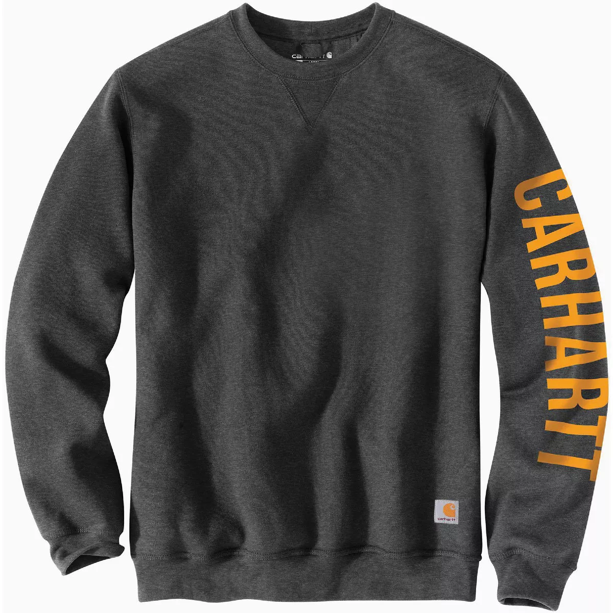 Carhartt Rain Defender Men's Medium Regular Carbon Heather Fleece-Lined Logo Graphic Crewneck Sweatshirt, Loose Fit