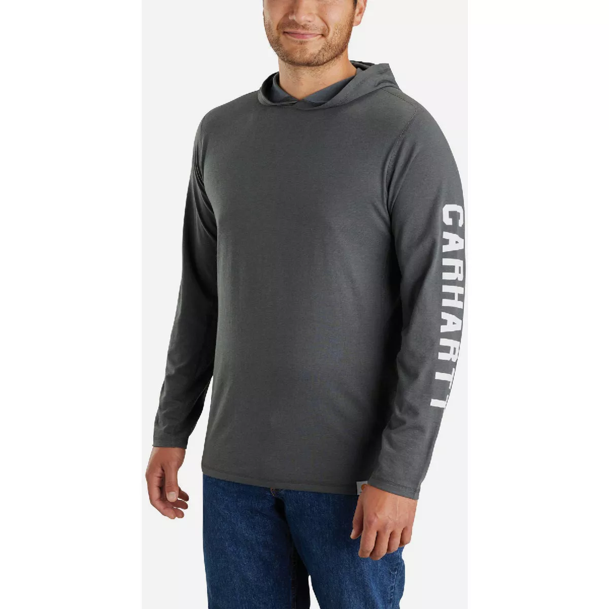 Carhartt Force Men's XL Tall Carbon Heather Midweight Long Sleeve Logo Graphic Hooded T-Shirt, Relaxed Fit - photo 2