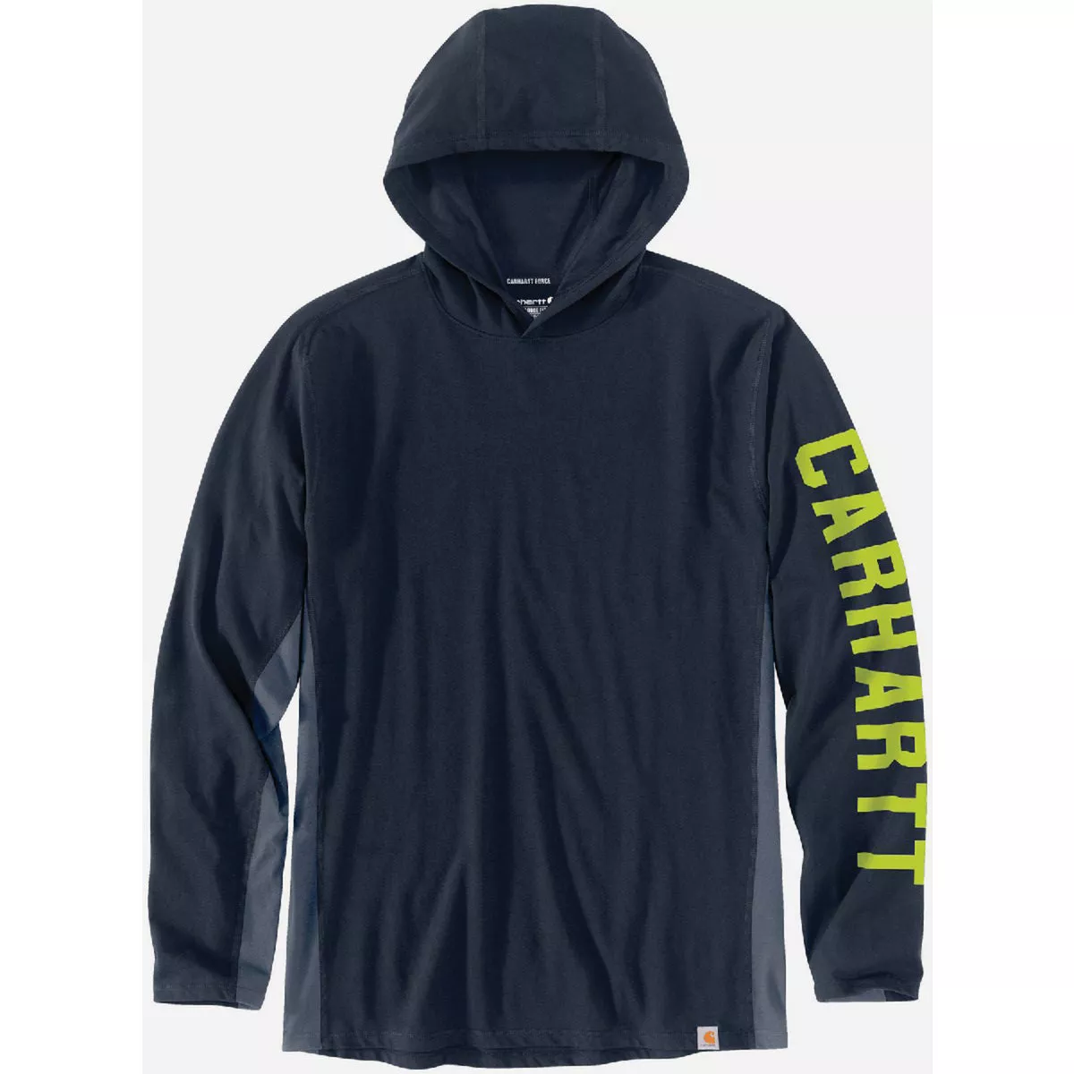 Carhartt Force Men's Medium Regular Navy Midweight Long Sleeve Logo Graphic Hooded T-Shirt, Relaxed Fit