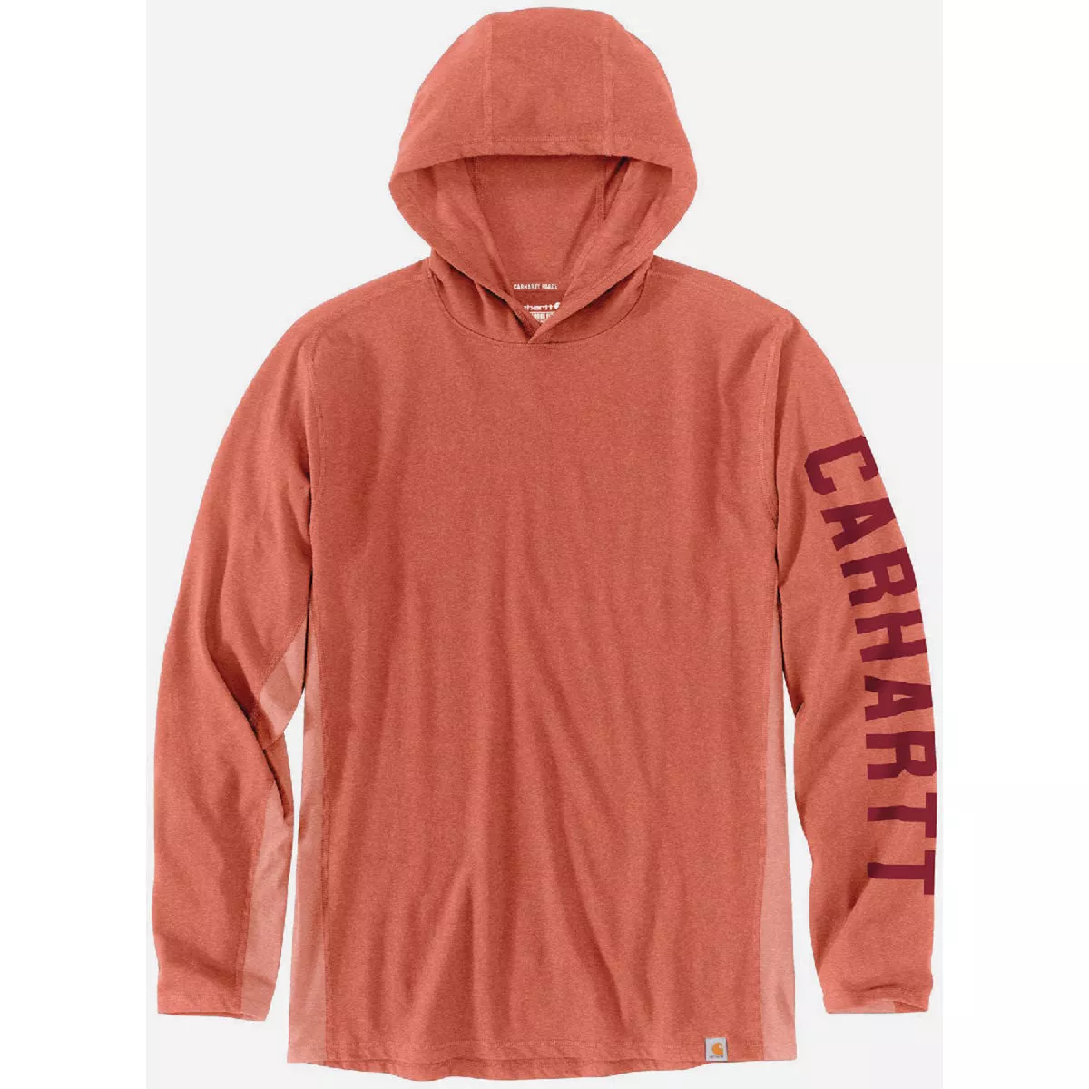 Carhartt Force Men's Medium Regular Desert Orange Heather Midweight Long Sleeve Logo Graphic Hooded T-Shirt, Relaxed Fit