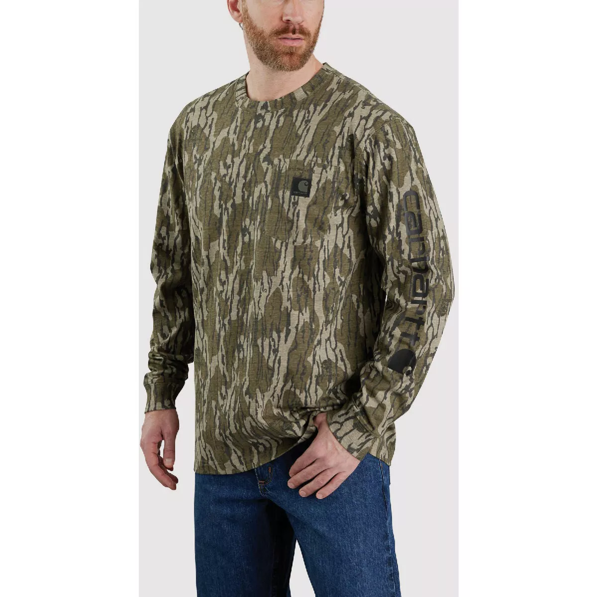 Carhartt Men's 2XL Regular Mossy Oak Bottomland Camo Long Sleeve Heavyweight Pocket Camo Logo Graphic T-Shirt, Loose Fit - photo 3