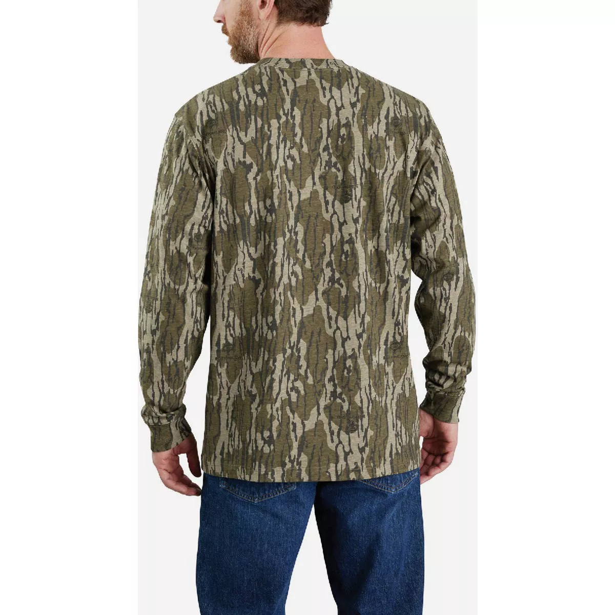 Carhartt Men's 2XL Regular Mossy Oak Bottomland Camo Long Sleeve Heavyweight Pocket Camo Logo Graphic T-Shirt, Loose Fit