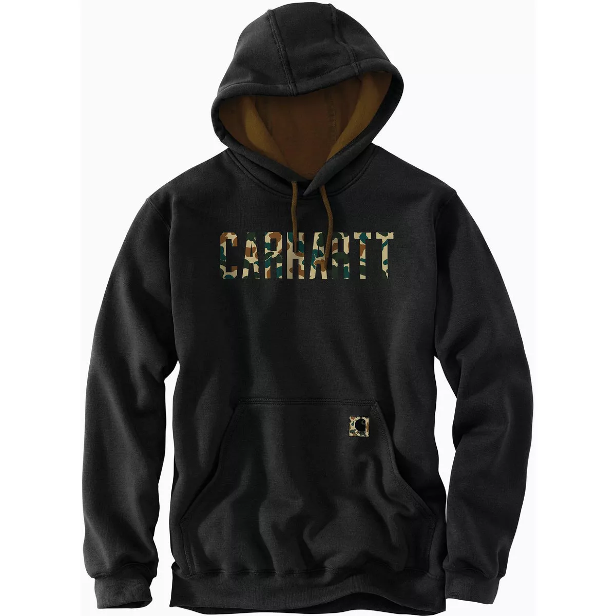Carhartt Men's Large Tall Black Midweight Camo Logo Graphic Pullover Hooded Sweatshirt, Loose Fit
