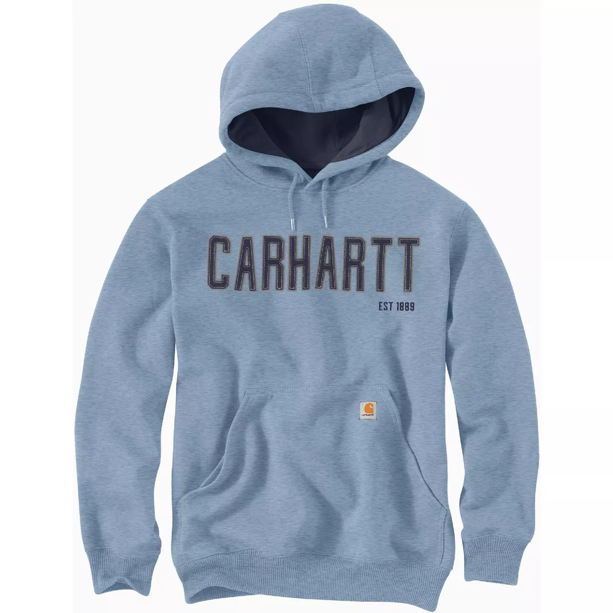 Carhartt Men's Medium Regular Alpine Blue Heather Midweight Felt Logo Graphic Pullover Hooded Sweatshirt, Loose Fit
