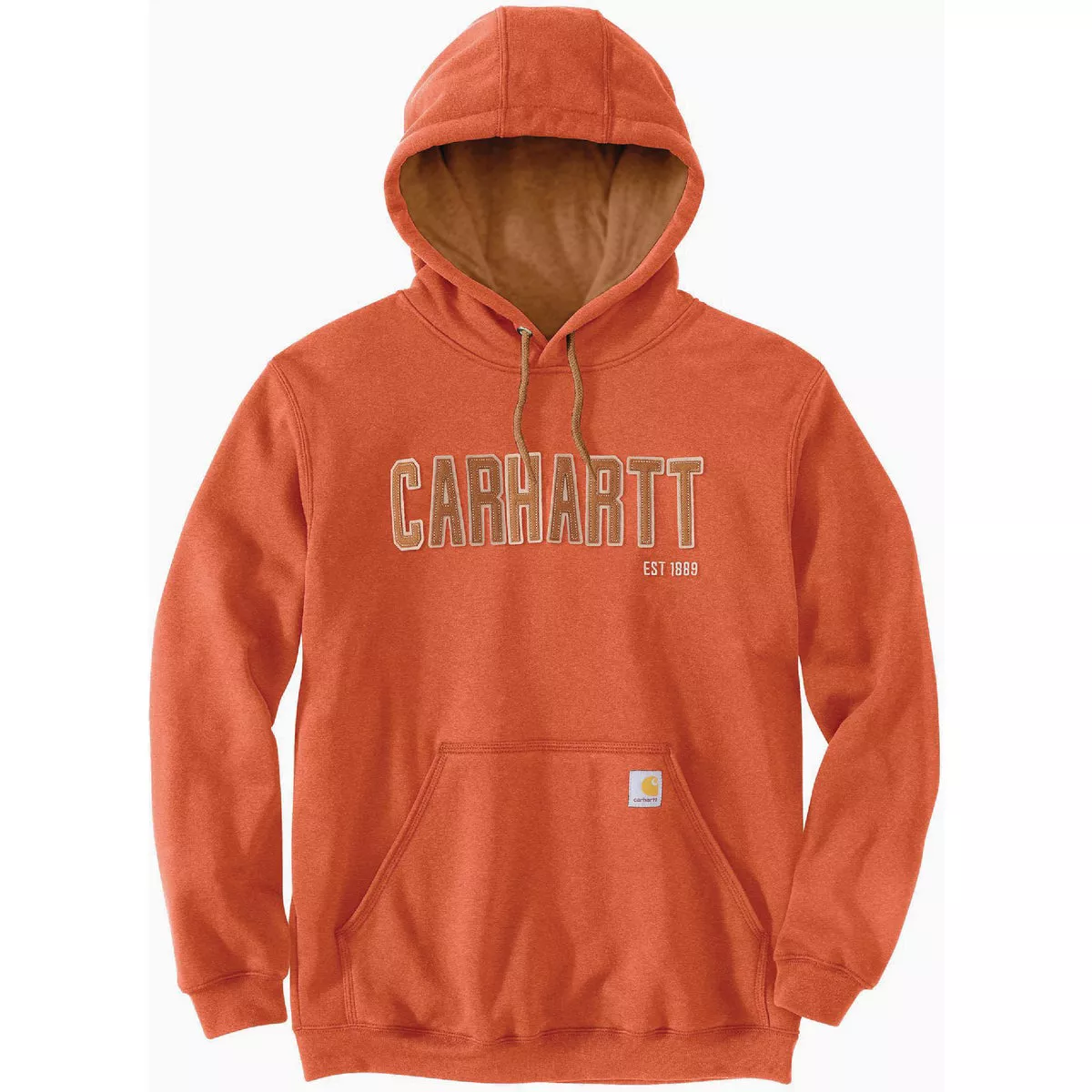 Carhartt Men's Large Tall Desert Orange Heather Midweight Felt Logo Graphic Pullover Hooded Sweatshirt, Loose Fit