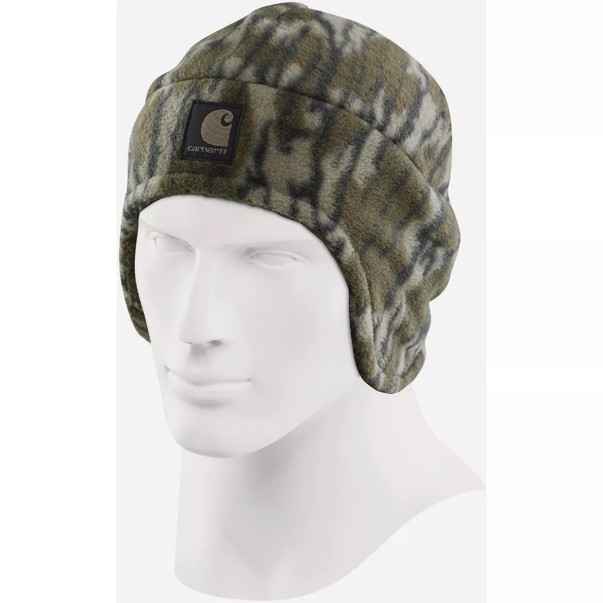 Carhartt Men's Camo Fleece 2-In-1 Hat, Mossy Oak Bottomland Camo