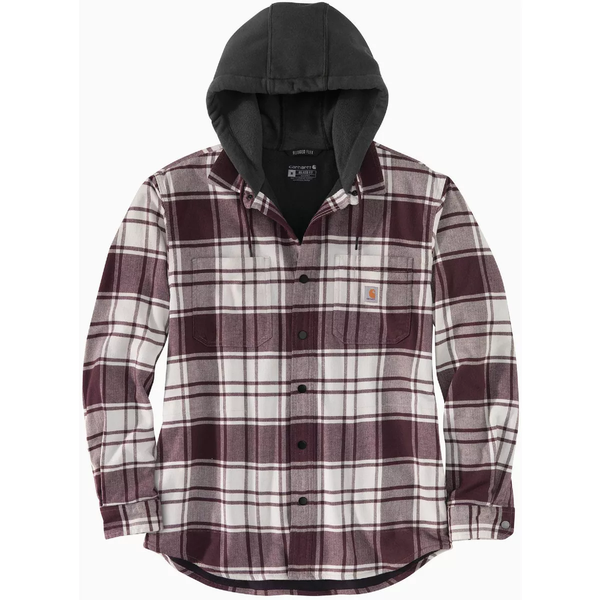 Carhartt Rugged Flex Men's Large Regular Malt Flannel Fleece Lined Hooded Shirt Jacket, Relaxed Fit