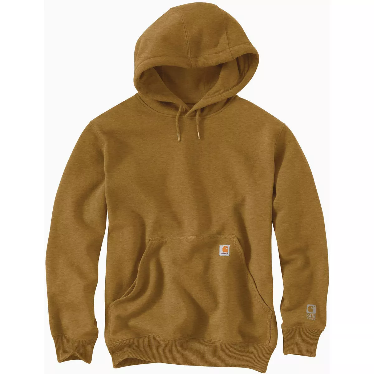 Carhartt Rain Defender Men's Large Regular Oak Brown Heather Heavyweight Pullover Hooded Sweatshirt, Loose Fit