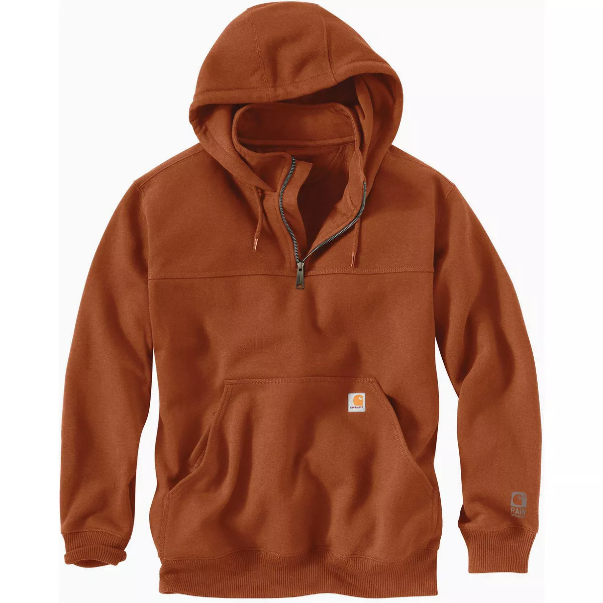 Carhartt Rain Defender Men's Large Regular Burnt Sienna Heather Heavyweight Quarter Zip Sweatshirt, Loose Fit