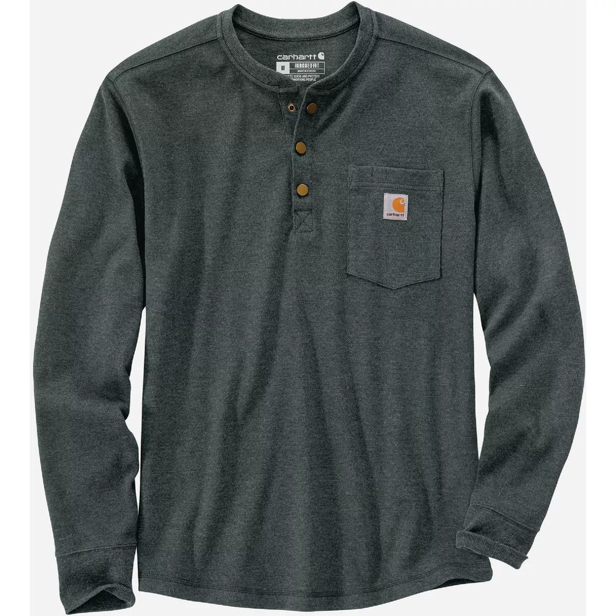 Carhartt Men's Large Regular Elm Heather Long Sleeve Heavyweight Henley Pocket Thermal Shirt, Relaxed Fit