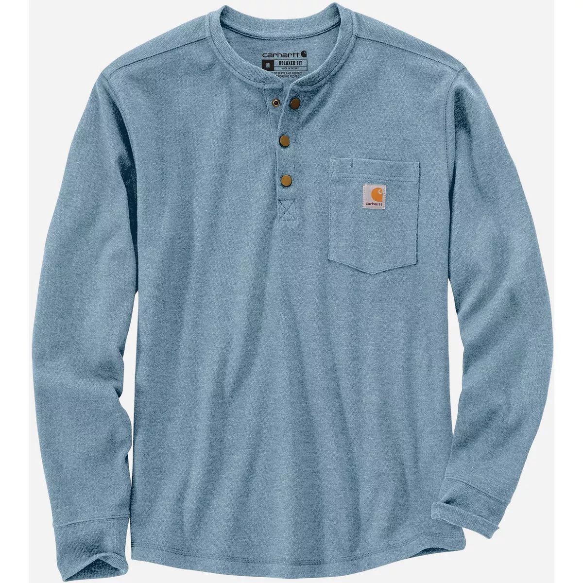 Carhartt Men's 2XL Regular Alpine Blue Heather Long Sleeve Heavyweight Henley Pocket Thermal Shirt, Relaxed Fit