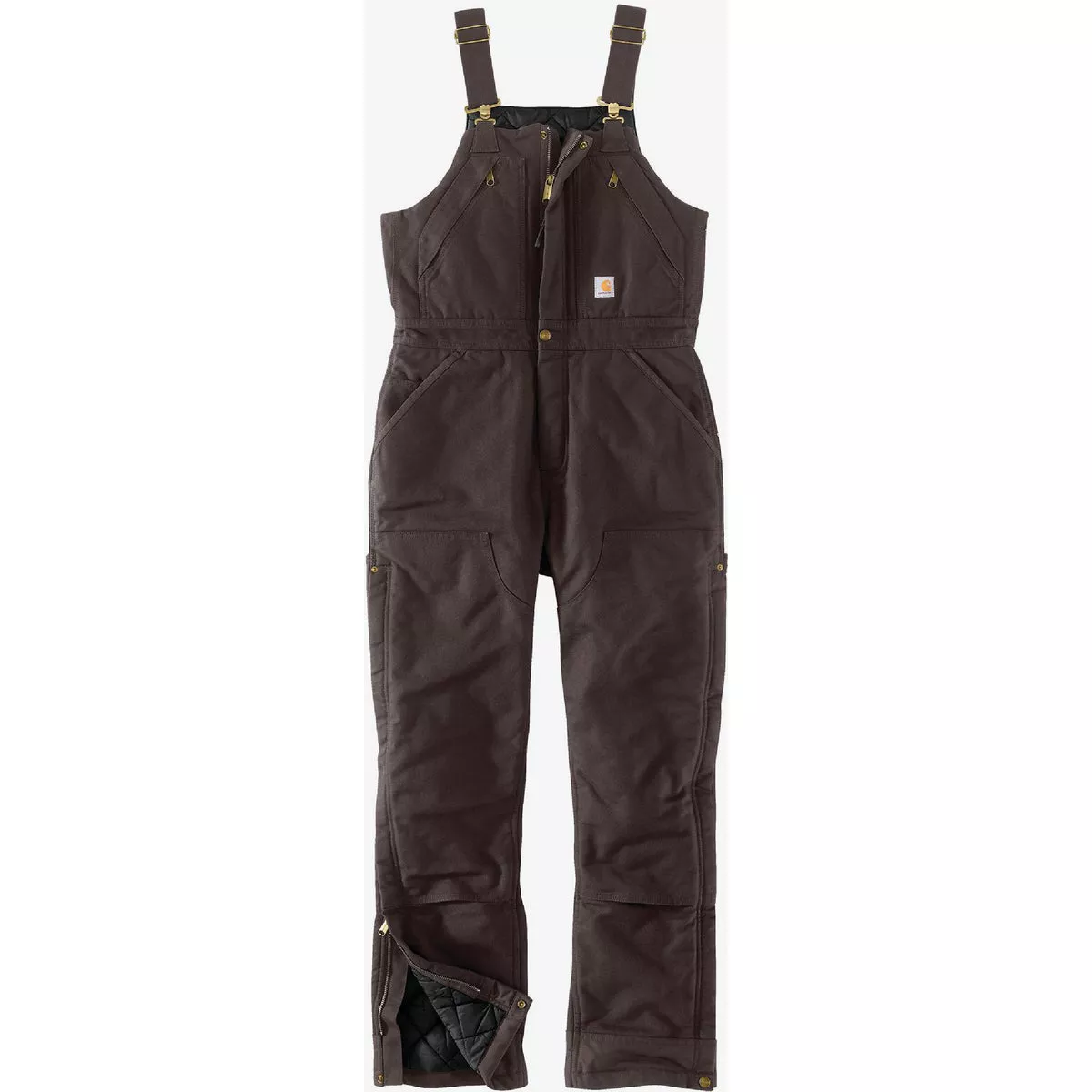 Carhartt Women's M Short Dark Brown Washed Duck Insulated Biberalls, Loose Fit