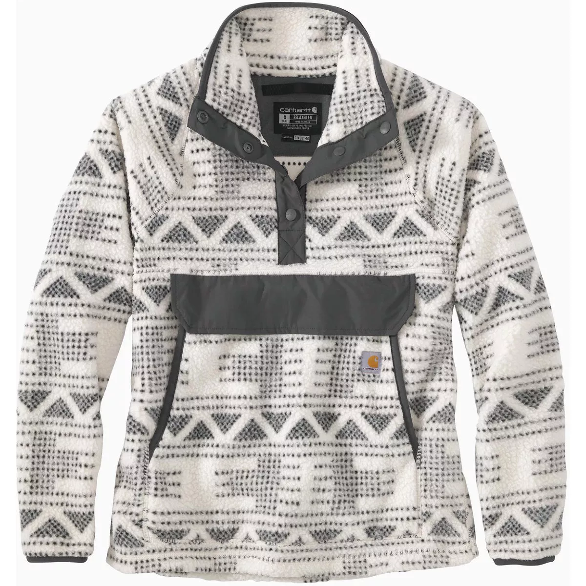 Carhartt Women's Large Regular Malt Geo Aztec Fleece Pullover, Relaxed Fit