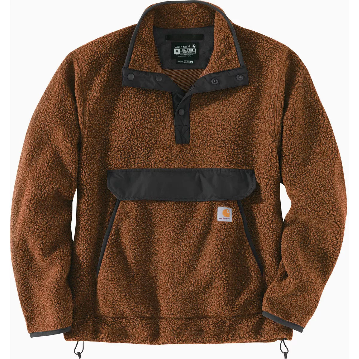 Carhartt Men's 2XL Regular Burnt Sienna/Black Heather Fleece Pullover Jacket, Relaxed Fit