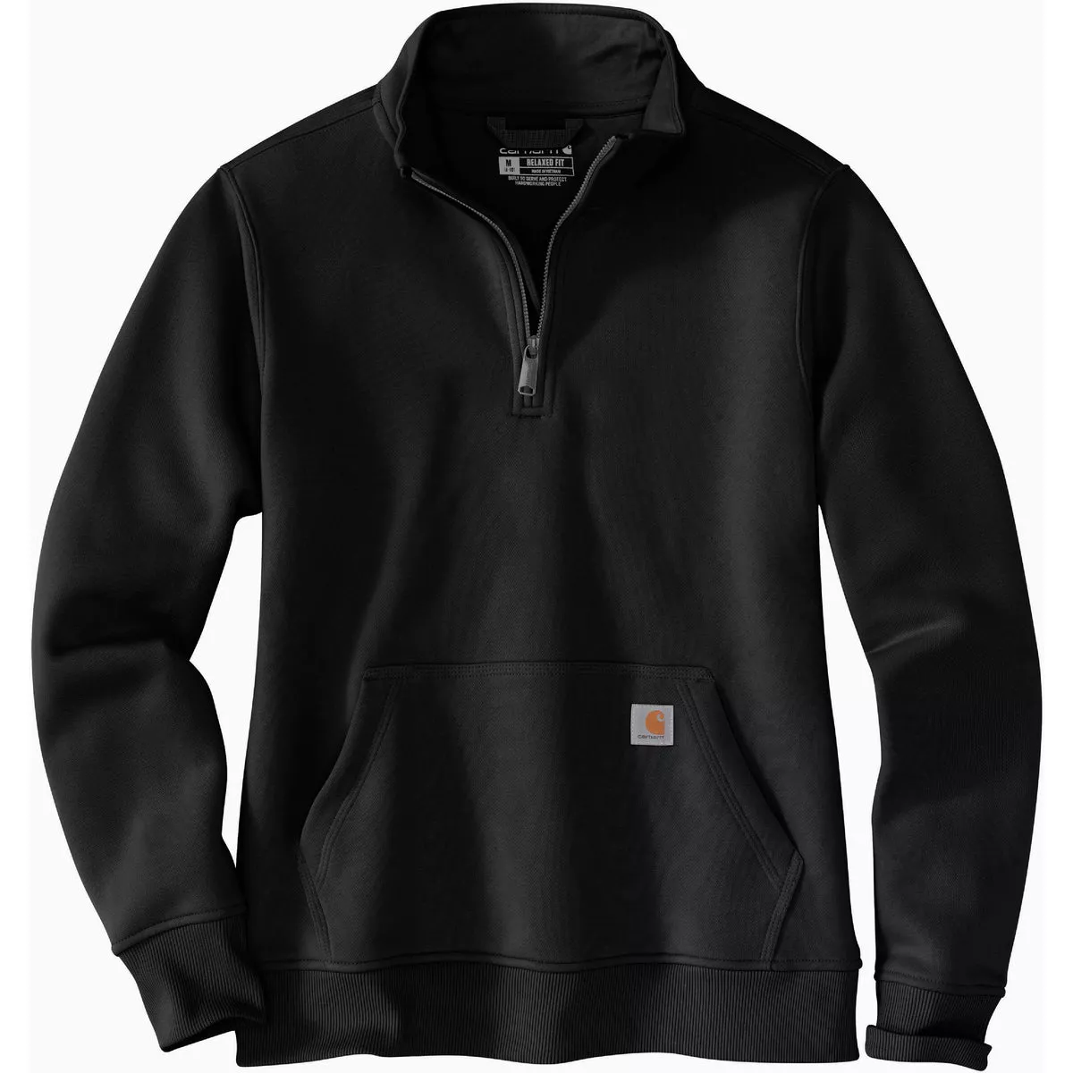 Carhartt Women's Medium Regular Black Midweight Mock Neck Quarter Zip Sweatshirt, Relaxed Fit