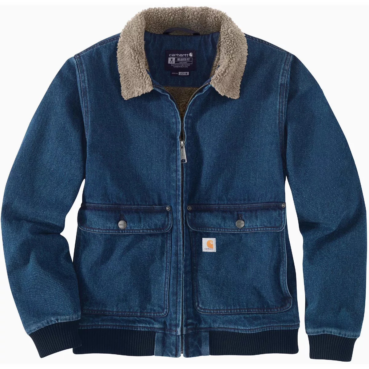 Carhartt Women's Large Regular Beech Denim Sherpa-Lined Jacket, Relaxed Fit