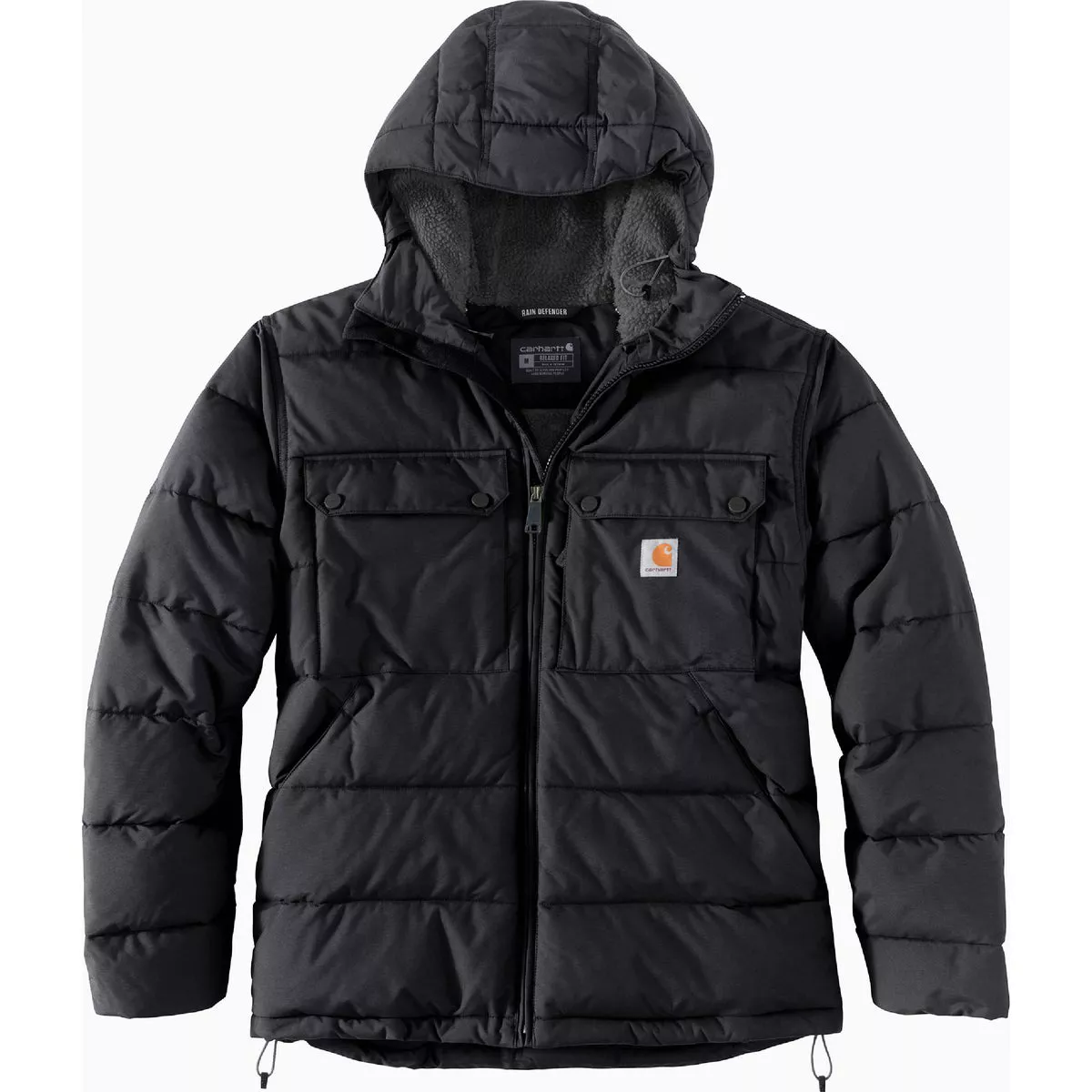 Carhartt Rain Defender Men's Large Tall Black Midweight Insulated Jacket, Loose Fit