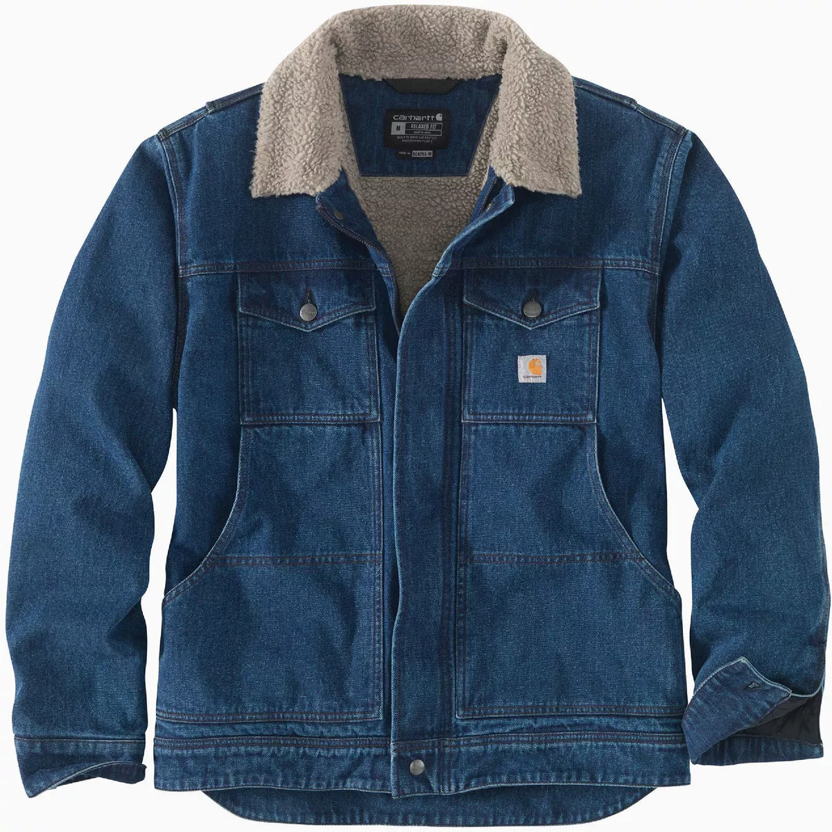 Carhartt Men's Medium Tall Beech Denim Sherpa-Lined Jacket, Relaxed Fit